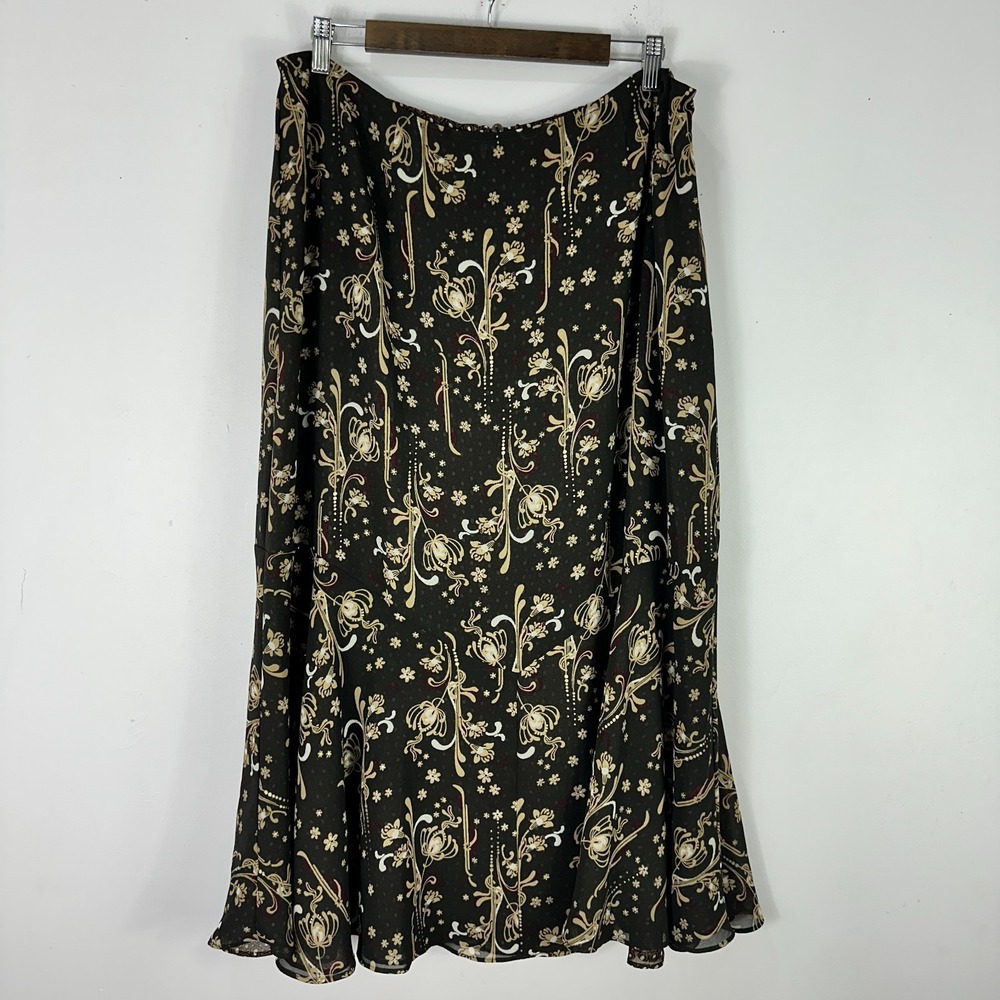 Emma James Brown Floral Midi Skirt Womens Size 16W Whimsical Ethereal Dark Fairy